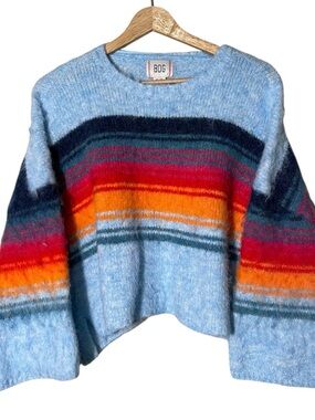BDG Light Blue Multicolor Striped Cozy Cropped Sweater